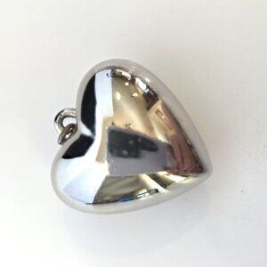 Vintage Silver Tone Puffy Heart Pendant – 1" size